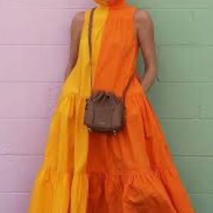 Christopher John Rogers Orange and Yellow Maxi Dress